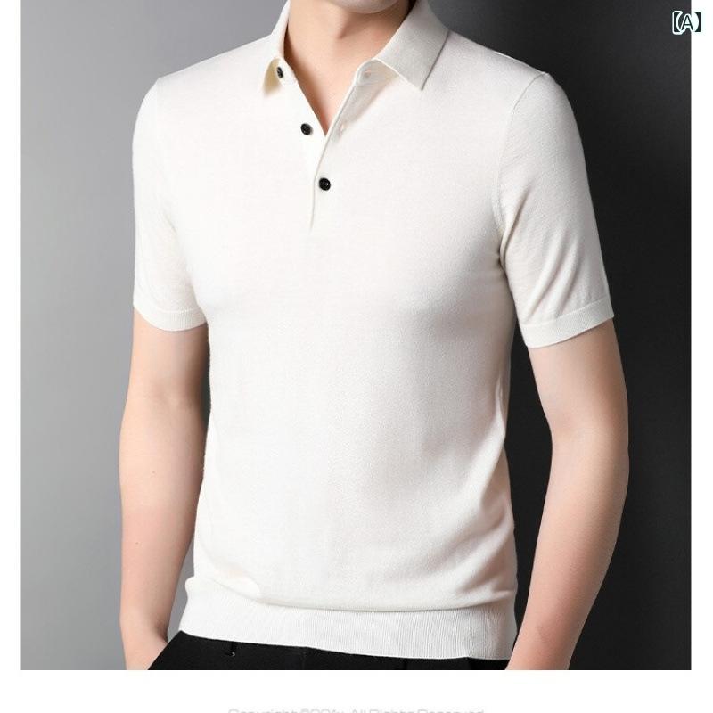 ニットポロシャツ メンズ ウール シルク 薄手 半袖 接触冷感 襟付き プルオーバー オールシーズン スリ..