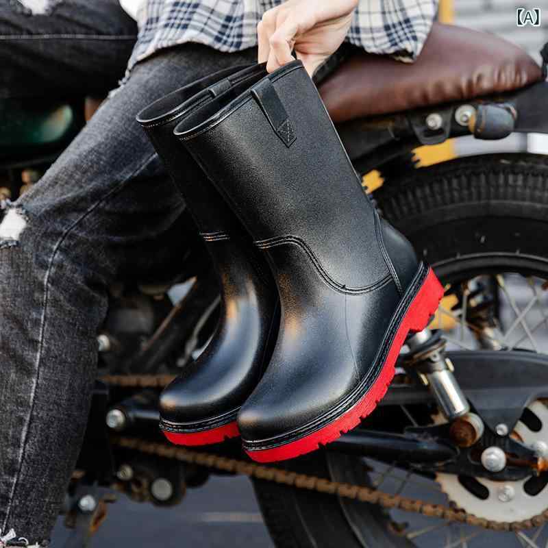 レインブーツ メンズ 男性用 シンプル ミドル丈 ハイカット 長靴 PVC 防水 防滑 耐摩耗性 釣り 作業用 ..