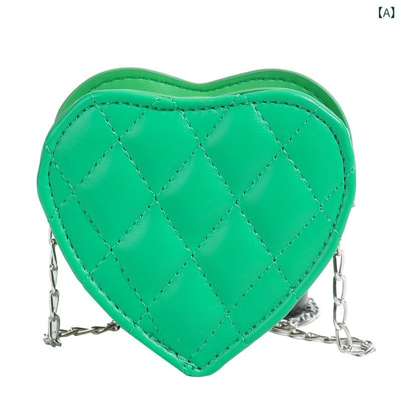 キッズバッグ 女の子 春夏 PUレザー 刺繍 キルティング ハート 無地 チェーン ショルダーバッグ ミニ 小銭入れ おしゃれ お出かけ 普段使い デイリー モダン トレンド