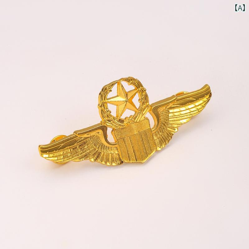 ブローチ メンズ 雄大なワシ 盾 エンブレム パイロット 航空機 亜鉛合金製 電気メッキ加工 高級感 スーツ ジャケット シャツ フォーマル ビジネス カジュアル