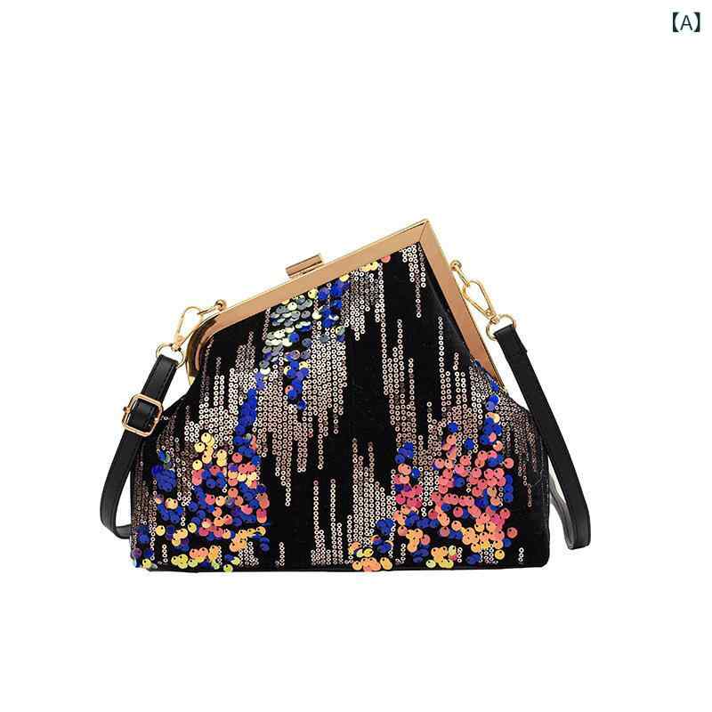 ハンドバッグ レディース 高級感 貝殻型 シェルバッグ 刺繍 チェーン スパンコール イブニングバッグ パーティーバッグ 結婚式 二次会 フォーマル お呼ばれ エレガント スマホポケット付き ミディアムサイズ