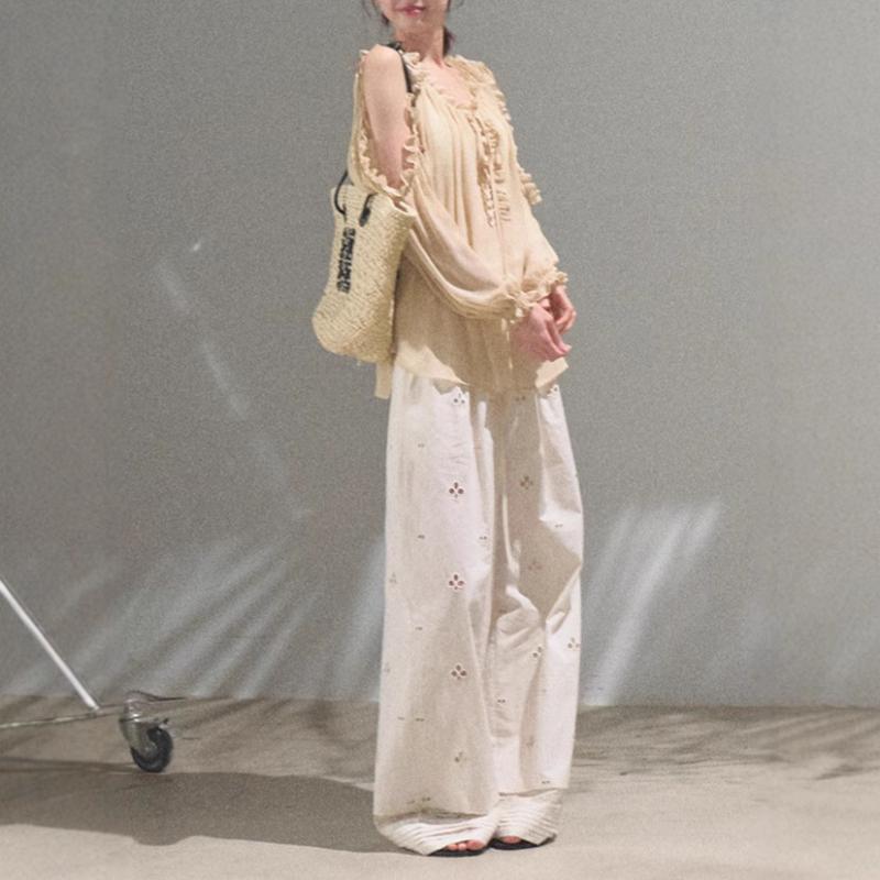 ブラウス トップス レディース シフォン Vネック ゆったり 春夏 デザイン 切り替え バックオープン リ..