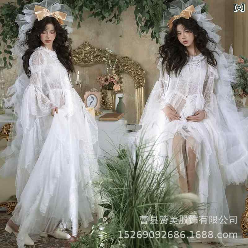 ワンピース マタニティ レディース レトロ ヴィンテージ 油絵風 スタジオ マタニティフォト 室内撮影用 衣装 ドレス 長袖 ポリエステル ミディ丈 夏