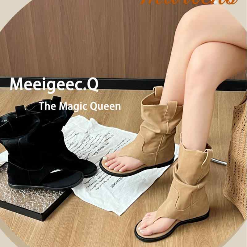 ロングブーツ レディース ウエスタン ライディング ソフトソール フラットヒール ハイカット 牛革 スエード調 レースアップ インヒール 身長アップ 滑り止め 耐久性 ラウンドトゥ カジュアル 普段使い 春夏秋