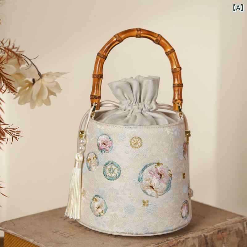 バケツバッグ レディース 如意柄 高精度刺繡 ハンドバッグ 手提げ レトロチャイナ パーティー フォーマル デイリーユース チェーン ロック開閉 小型 ミニ ポリエステル ホワイト ブラック イエロー