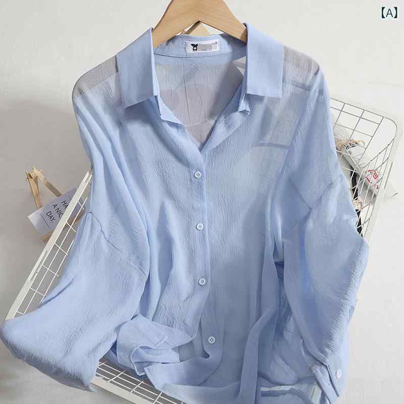 シャツ レディース 女性用 シフォン UVカット 紫外線対策 薄手 ポロ襟 長袖 ゆったり ビッグシルエット..