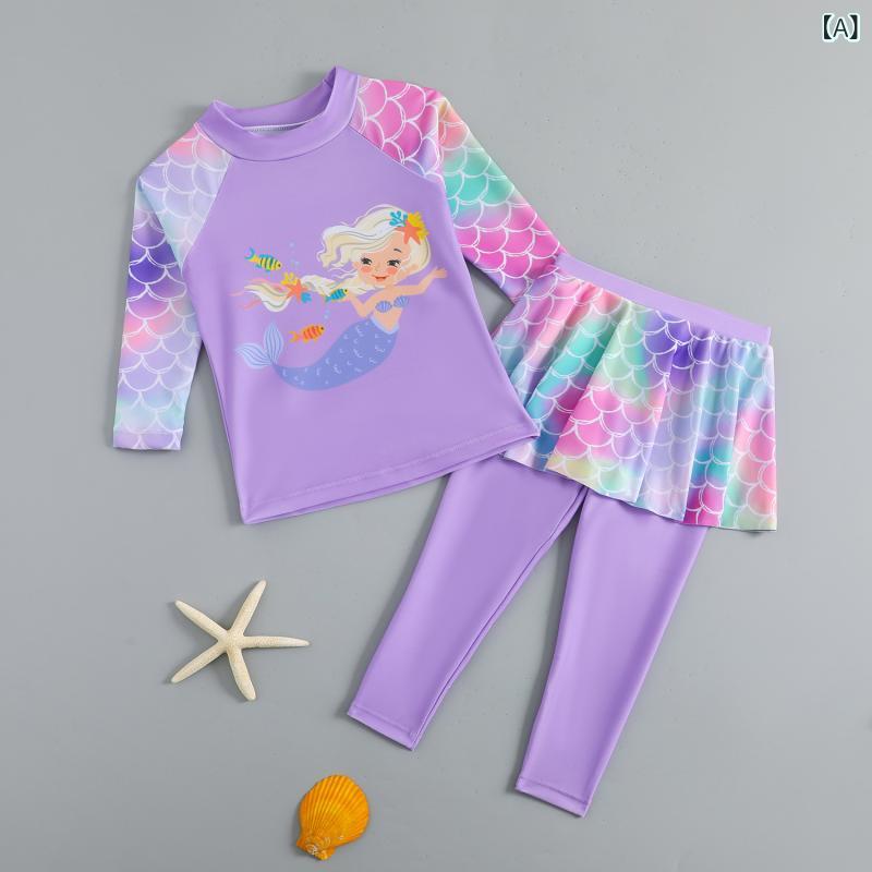 水着 女の子 キッズ ガールズ セパレート 人魚 マーメイド 長袖 スカート付き スカパン UVカット 日焼..