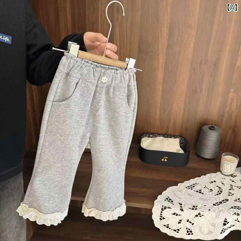 パンツ キッズ 女の子 韓国風 スウェット セミフレアパンツ フリル おしゃれ カジュアル ロングパンツ ..
