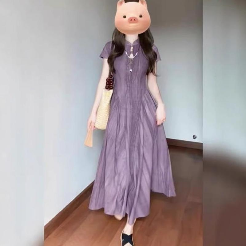 ワンピース レディース 大きいサイズ プラスサイズ ゆったり 新中華風 チャイナ風 絞り染め 切り替え チャイナドレス ロング丈 マキシ丈 透かしデザイン ウエストマーク Aライン 細見え 体型カバー 上品 エレガント 春夏 ポリエステル