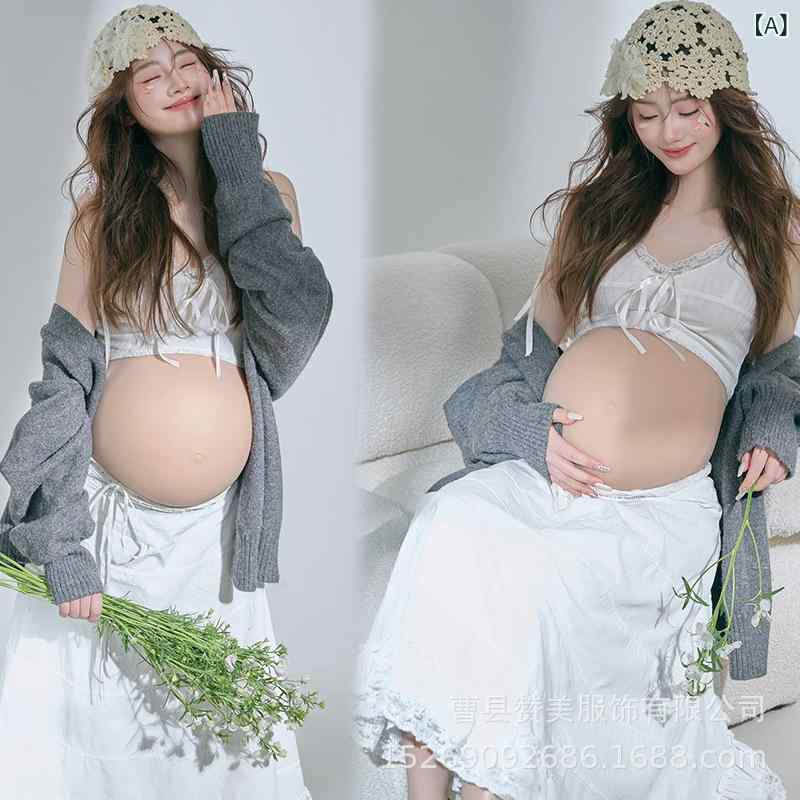 マタニティフォト衣装 妊婦 ママ 撮影用 長袖 韓国風 シンプル ナチュラル 清楚 スタジオ 屋内 記念写..