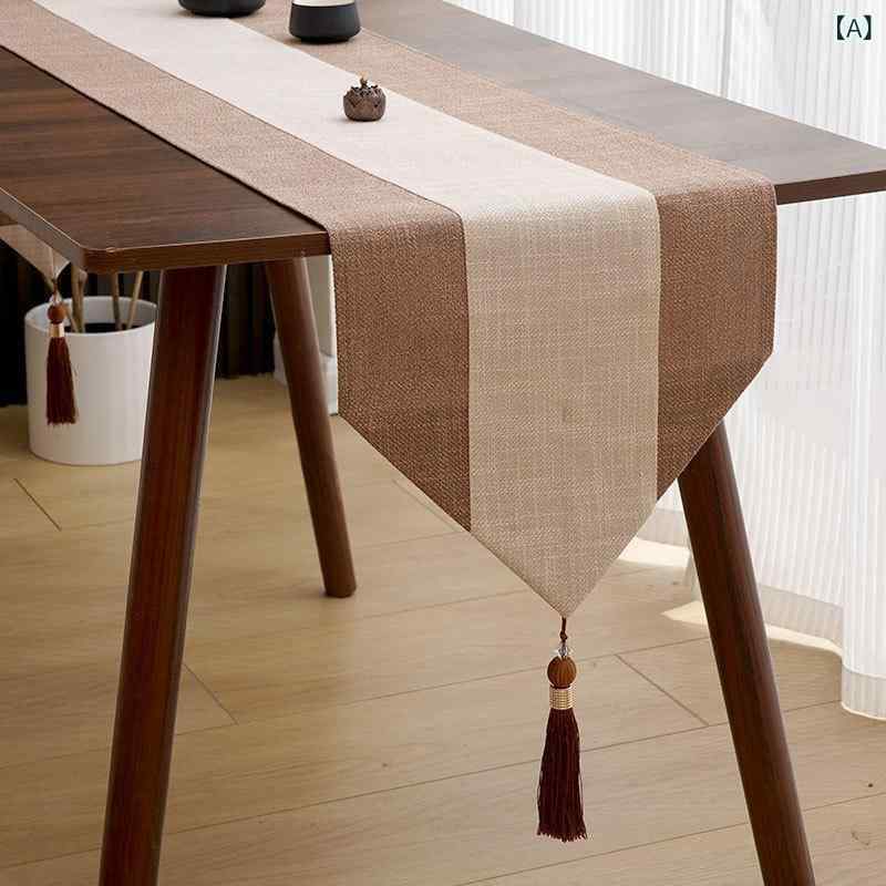 テーブルランナー 中国風 禅意 茶道 茶室 茶席 おもてなし 綿麻 厚手 タッセル付き 和モダン モダンシンプル テーブルクロス ティーマット スタイリッシュ 飾り