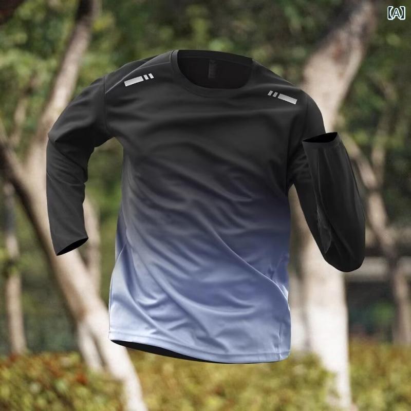 Tシャツ メンズ 男性用 速乾 長袖 UVカット スポーツウェア トレーニングウェア フィットネス ジム ランニング 登山 サイクリング ハイキング ロードバイク クルーネック ポリエステル 普段使い