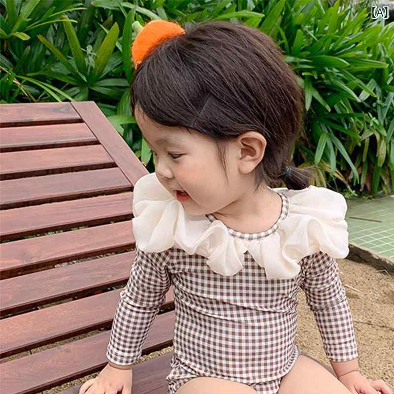 乐天商城 - 水着 女の子 ベビー キッズ ワンピース スイムウェア 赤ちゃん 長袖 速乾 UVカット 日焼け防止 かわいい おしゃれ 韓国風 プール ビーチ レジャー ポリエステル ポリウレタン