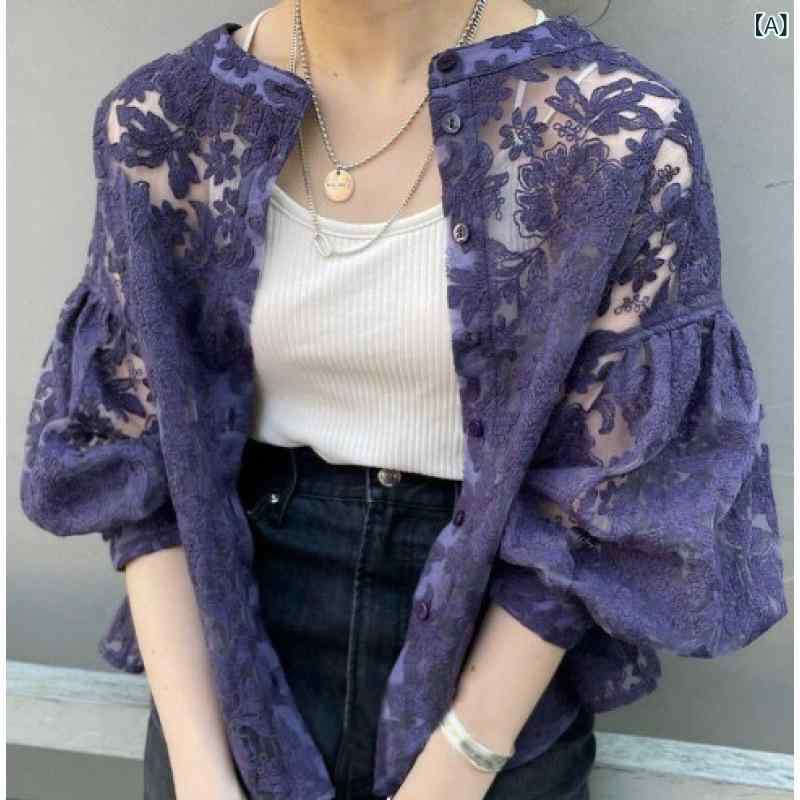 ・素材: アクリル95%以上・柄: 花柄・スタイル: カーディガン・シルエット: ストレート・ネックライン: ラウンドネック・袖タイプ: ランタンスリーブ・袖丈: 七分袖・カラー展開: パープル、ホワイト、ブラック・サイズ展開: フリーサイズ・スタイルタイプ: エレガント通勤・性別: レディース