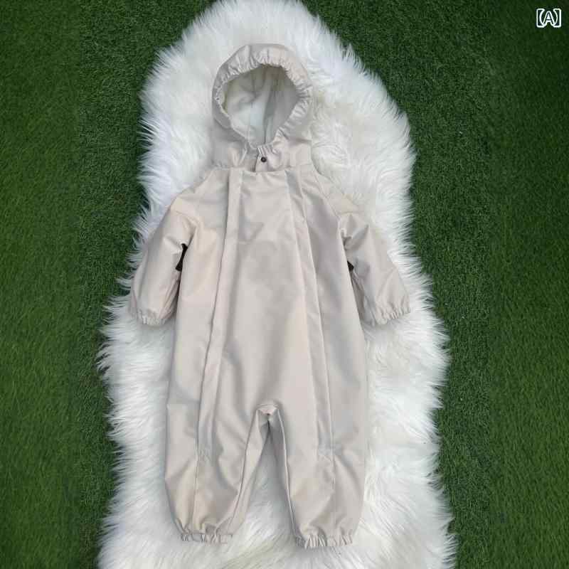 ロンパース ベビー 新生児 男の子 女の子 男女兼用 長袖 防水 フード付き カバーオール つなぎ アウトドア 外遊び ナイロン 綿 撥水 ファスナー 普段使い 春夏(x2)