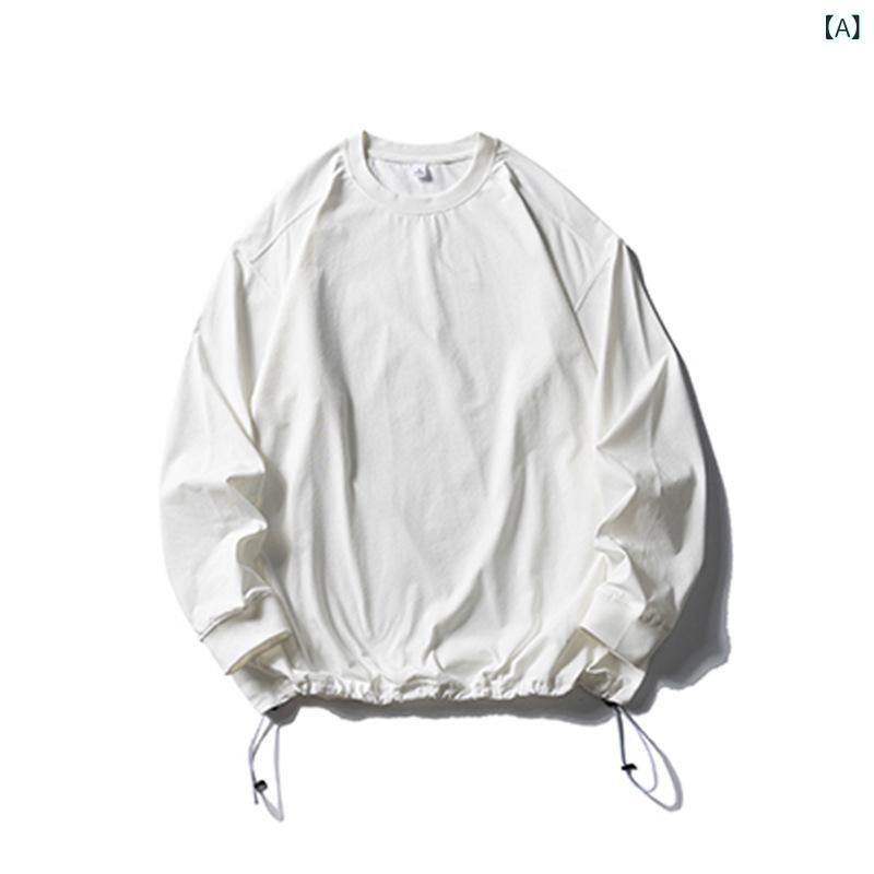 樂天商城 - Tシャツ メンズ 春秋 長袖 速乾 吸湿速乾 UVカット 紫外線対策 通気性 ゆったり ビッグシルエット クルーネック 無地 シンプル 着回し アウトドア スポーツ 普段使い カジュアル ポリエステル 裾ドローストリング
