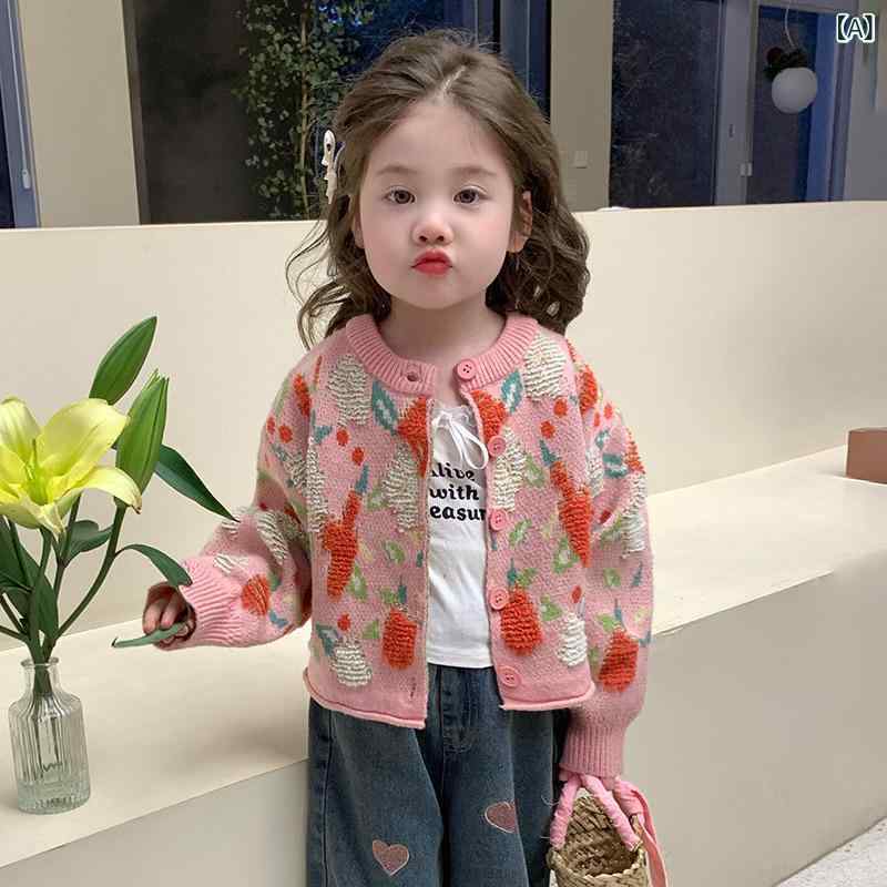 ・カテゴリ: キッズセーター・性別: 女の子・生地加工: 柔軟加工・スタイル: 韓国風・対象年齢: 3～8歳・毛糸の太さ: 普通・厚さ: 普通・袖丈: 長袖・開閉タイプ: シングルボタン・デザイン要素: トレンディ・生地種類: ニット・主な素材: ポリエステル80%・安全等級: B類・ネックライン: クルーネック・カラー展開: 画像色・サイズ展開: 90cm、100cm、110cm、120cm、130cm、140cm