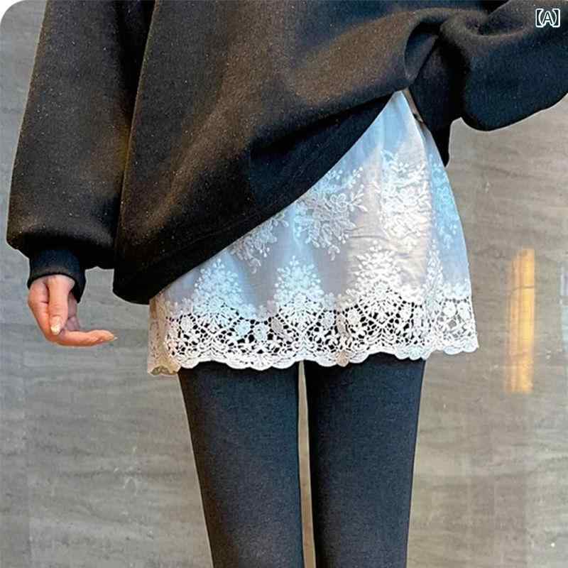 ミニスカート 綿100% レース 刺繍 透け防止 重ね着用 ショート丈 インナー 春秋冬 大きいサイズ Aライン 花柄 白 シンプル カジュアル ペチコート
