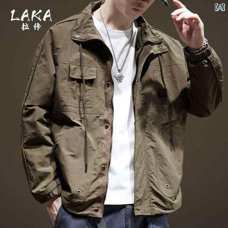 マウンテンパーカー メンズ 春秋 ゆったり 大きいサイズ ビッグシルエット 防風 撥水 防水 スタンドカラー アウトドア カジュアル ジャケット アウター ブルゾン 薄手