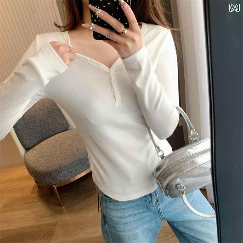 レディース 長袖Tシャツ ロンT 新疆綿 綿混紡 ヘンリーネック ベーシック 定番 デザイン 伸縮性 スリム 着痩せ効果 インナー トップス きれいめ 春夏