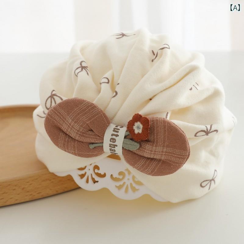 ベビー帽子 新生児 赤ちゃん 泉門保護 リボン ターバンハット ニット帽 アクリル 起毛 秋冬 暖かい 防風 シンプル かわいい ミルクホワイト グレー ブラウン(x2)