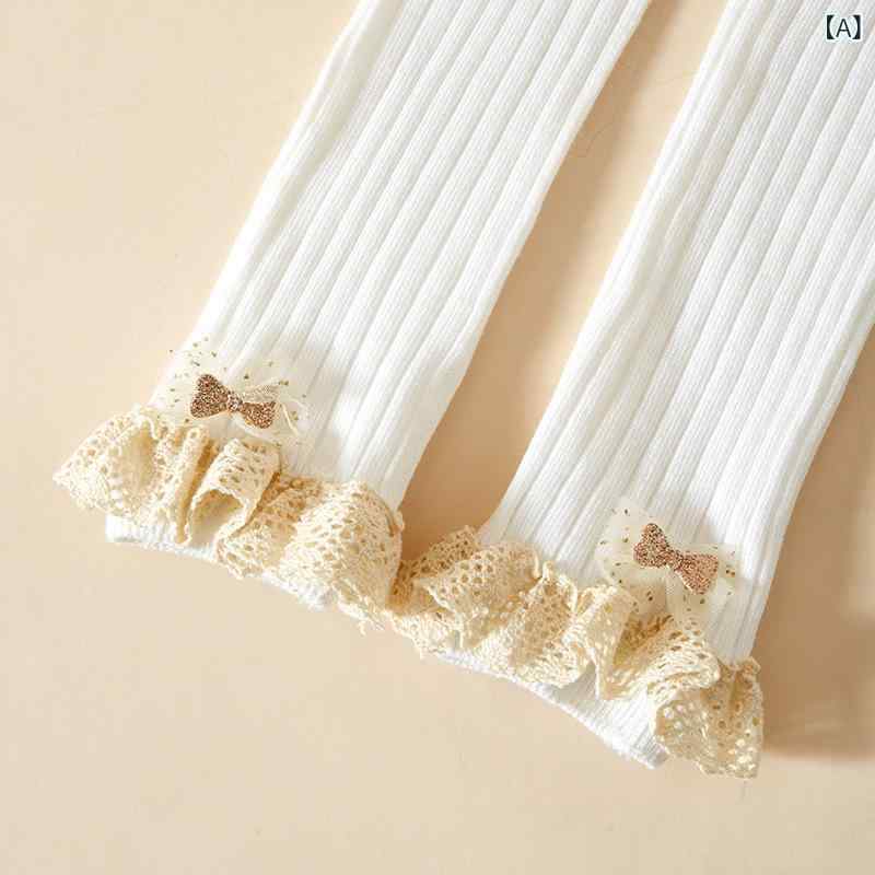 レギンス 女の子 ベビー キッズ ジュニア 9分丈 中厚 コーマ綿 コットン 無地 レース 外出着 普段使い 保育園着 通気性 快適 肌に優しい 安心 豊富なカラー 春秋(4)