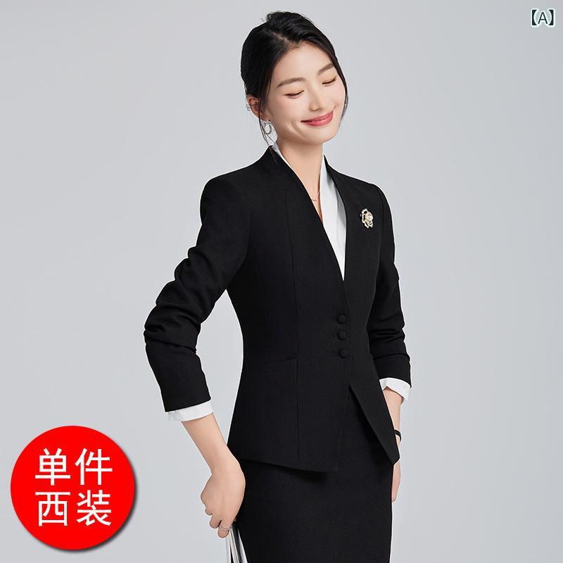 ジャケット レディース ノーカラー スーツ セットアップ 春秋 ポリエステル 高級感 美容室 ホテル フロント 事務服 オフィス 通勤 ビジ..