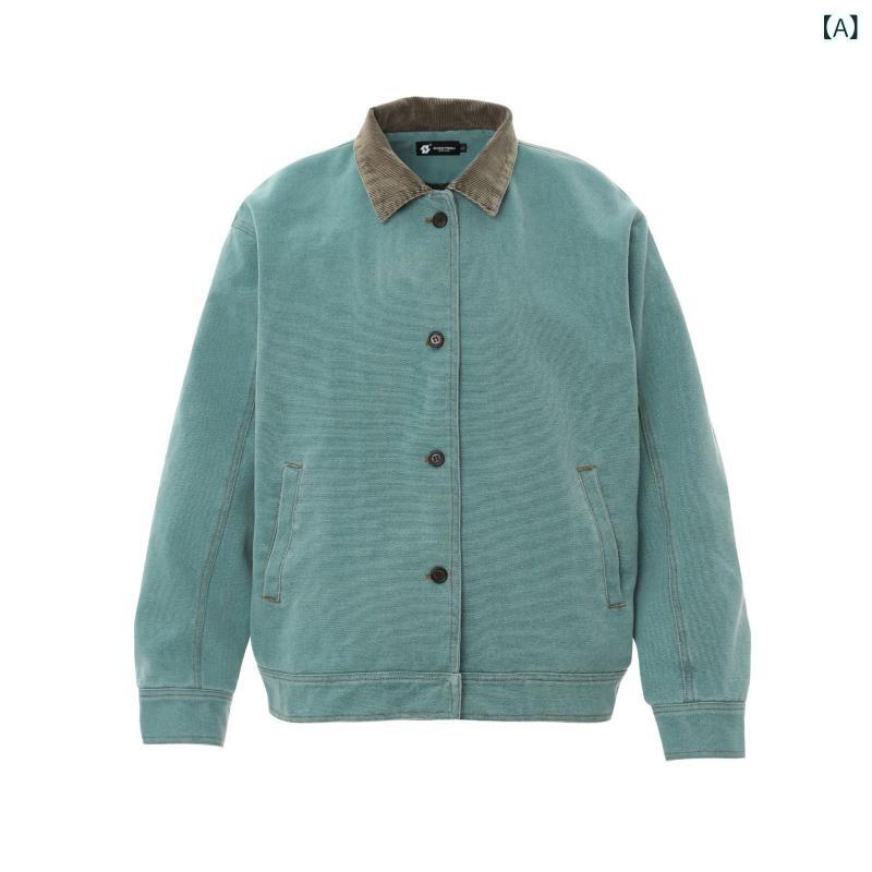 ジャケット メンズ コットン100% 春夏 アメリカンヴィンテージ アメカジ シンプル ゆったり ルーズフィット ワークジャケット デトロイトジャケット ウォッシュ加工 長袖 グリーン 普段使い カジュアル