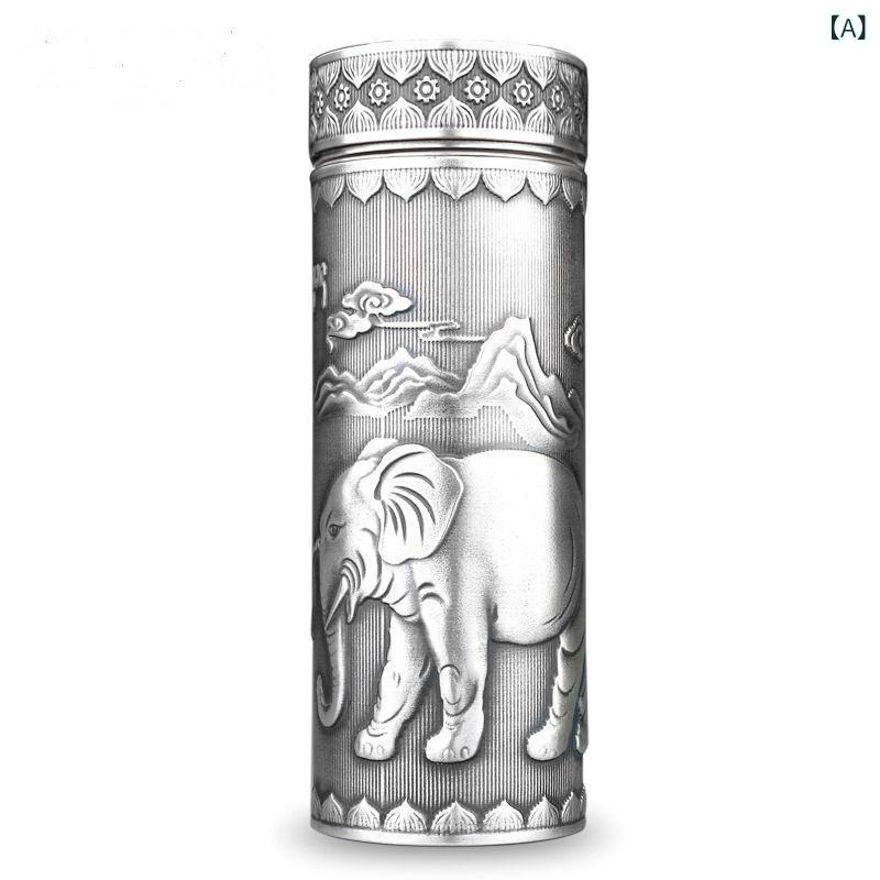 楽天naruki保温マグカップ 純銀製 999純度 シルバーインナー 真空断熱 ポータブル 携帯用 高品質 オフィス ビジネス 贈答品 吉祥柄 縁起物 デスクワーク ギフト おしゃれ シンプル モダンデザイン 銀製水筒（x2）