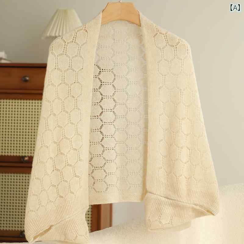 ショール レディース 女性用 100%カシミヤ ニット 秋冬 保温 防寒 あたたか 透かし編み 袖付き ストール カーディガン マフラー スヌード 羽織り シンプル 無地 中長