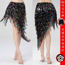 ベリーダンス レディース レッスン着 練習着 発表会 ステージ衣装 ヒップスカーフ 巻きスカート ラップスカート ウエストチェーン スパンコール フリンジ タッ...