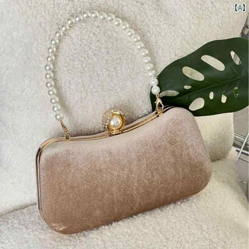 バッグ レディース ベロア調 高級感 パールチェーン クラッチバッグ ミニ イブニング パーティー フォーマル 結婚式 披露宴 お呼ばれ スマホ収納 リストレット 横長スクエア シャンパンカラー 切り替え かわいい 春夏