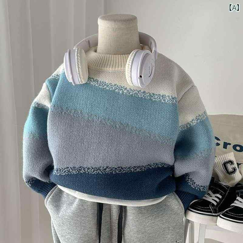 ニット 男の子 キッズ ベビー 男児 秋冬 厚手 暖かい 丸首 ラウンドネック プルオーバー 綿 カジュアル かわいい おしゃれ 通園 通学 普段着