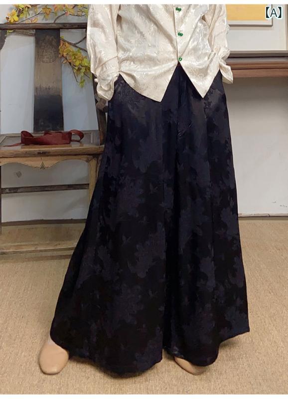 パンツ レディース 春夏 再生繊維 レーヨン ジャガード織り ストレート ワイドパンツ ハイウエスト ロング丈 ボトムス レトロ クラシック ゆったり ブラック イエロー ワインレッド ホワイト