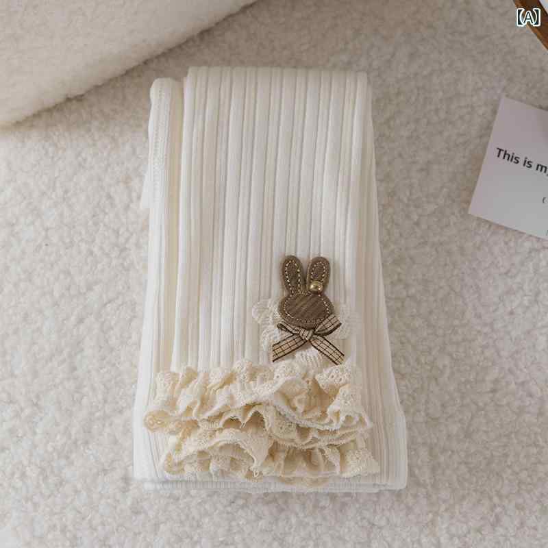 レギンス 女の子 女児 キッズ 子供 コットン 綿 裾フリル うさぎ ラビット 九分丈 ハイウエスト 春秋 普段使い 通園 通学 柔らか かわいい 韓国ファッション 無地 幼児 学童 小学生(4)