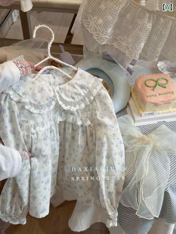 ブラウス 女の子 キッズ 長袖 付け襟 丸襟 ピーターパンカラー 小花柄 フラワーパターン カジュアル ナ..