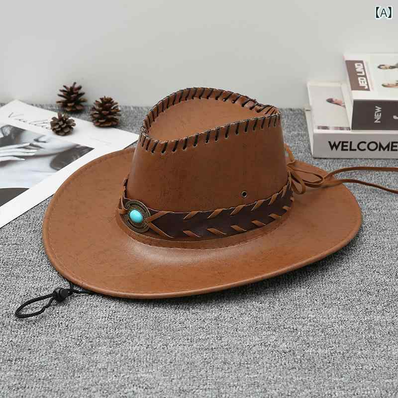 テンガロンハット メンズ レディース フェイクレザー ヴィンテージ レトロ ウエスタンハット つば広 UV..