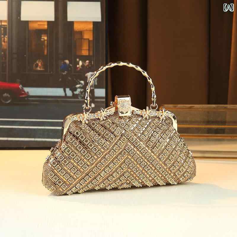 パーティーバッグ 高級感 ラインストーン クラッチバッグ ハンド ショルダーバッグ 斜め掛け チェーン 結婚式 二次会 披露宴 フォーマル イブニング ゴールド シルバー レッド