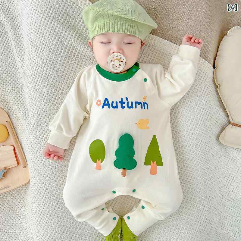 ロンパース ベビー 新生児 男女兼用 男の子 女の子 韓国風 やわらか綿 コットン 無縫製 長袖 カバーオール 外出着 普段使い 春秋冬 快適 肌に優しい