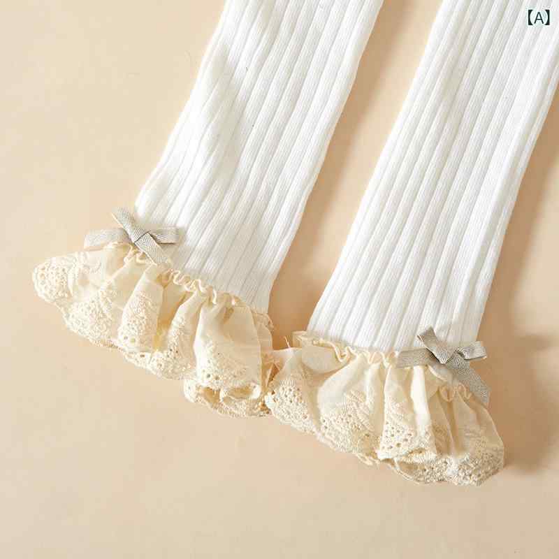 レギンス 女の子 キッズ 子供 レース 花柄 九分丈 クロップド丈 ストライプ ボーダー柄 韓国風 綿 コットン ハイウエスト 伸縮性 ウエストゴム 普段使い お出かけ 白 グレー 茶色 カーキ 黒 春秋(4)