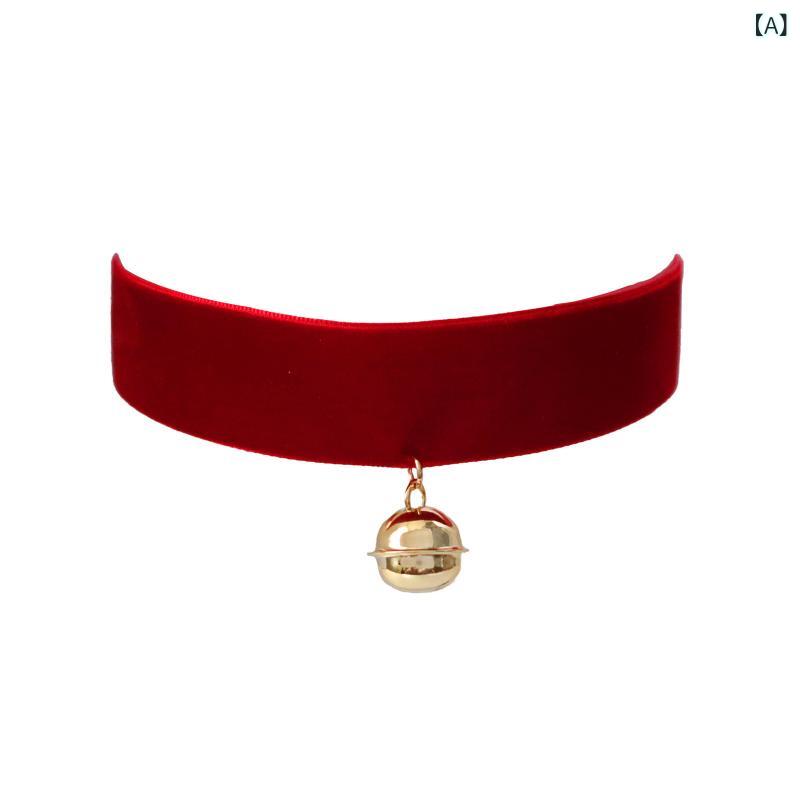 ネックレス レディース クリスマス リボン 鈴 ベル チョーカー ワインレッド ボルドー ファー 起毛素材 ショートネックレス スイート キュート フェミニン 上品 華やか デート パーティー イベント