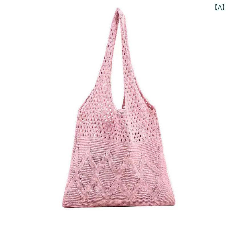 バッグ レディース ニット 編み込み 透かし編み トート 肩掛け ワンショルダー ハンドバッグ ルーズス..