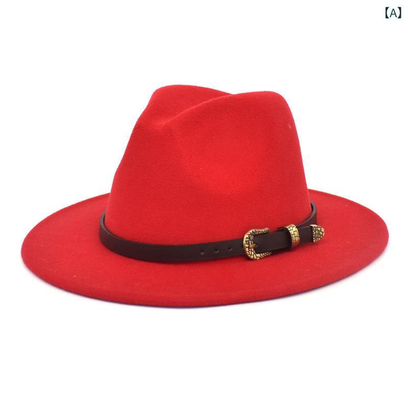 Hat - 帽子 メンズ レディース 男女兼用 フェドラハット 中折れ帽 英国風 ブリティッシュスタイル クラシック ソフトフェルト ウール レザーベルト 革ベルト つば広 ワイドブリム 紫外線対策 日よけ 保温