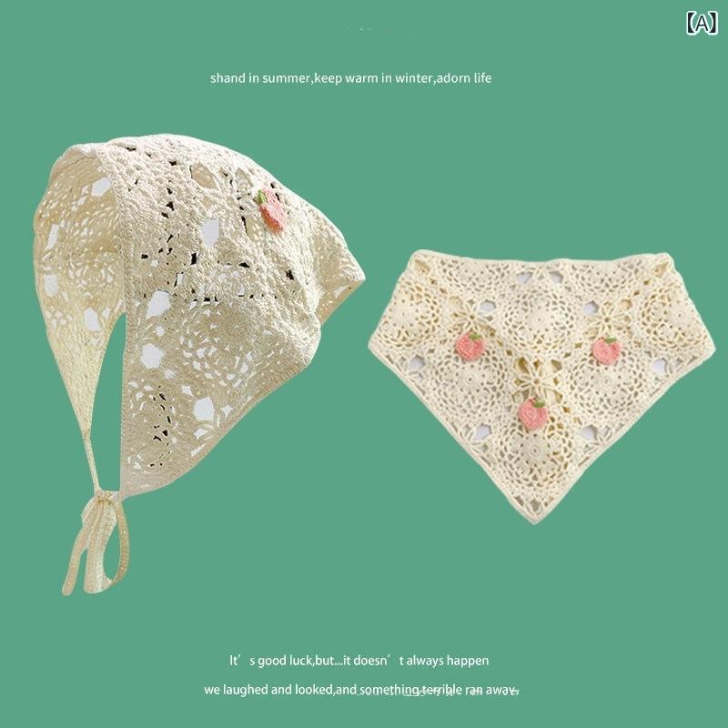 三角巾 レディース フレンチレトロ ヴィンテージ ニット クロシェ 透かし編み カントリー風 スウィート ガーリー おしゃれ ヘッドスカーフ ヘアバンド ファッション小物 アクリル(x2)