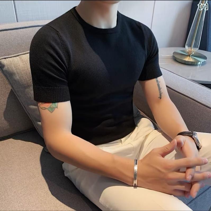 Tシャツ メンズ 半袖ニットソー ラウンドネック プルオーバー 春夏 無地 ポリエステル100% 大人カジュ..