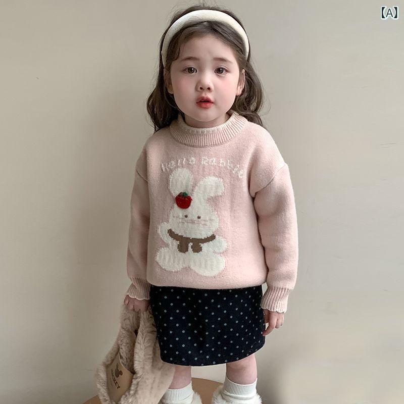 セーター 女の子 キッズ 小学生 幼児 ガールズ 韓国ファッション カジュアル トレンド 厚手 長袖 ラウンドネック おしゃれ かわいい キャラクター柄 ピンク レッド 秋冬