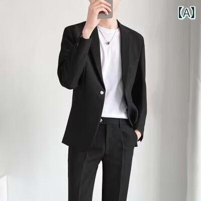 ・スタイル: ビジネスフォーマル・主な素材: アセテート繊維75%、ポリエステル25%・厚み: 通常・フィット: スリム・着用シーズン: オールシーズン・着用シーン: カジュアル・襟: ノッチドラペル・フロント: シングルブレスト2つボタン・ベント: センターベント・デザイン: ボタン装飾・縫製: 接着芯地加工・機能: 耐摩耗性、耐久性・カラー展開: ブラック、グレーブルー、アプリコット、グレー・サイズ展開: S、M、L、XL、XXL、XXXL、XXXXL、5XL