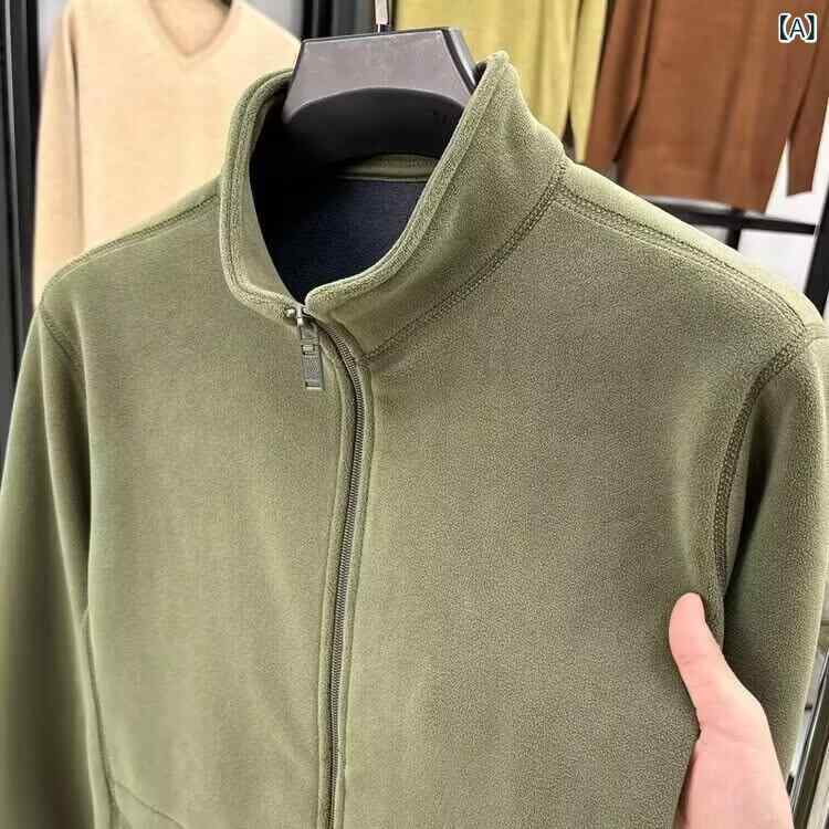 Rakuten - アウター メンズ フリース ボア ジャケット スタンドカラー ジップアップ 厚手 保温 防寒 無地 男性用 秋冬 ポリエステル 長袖 スリムフィット 普段使い カジュアル