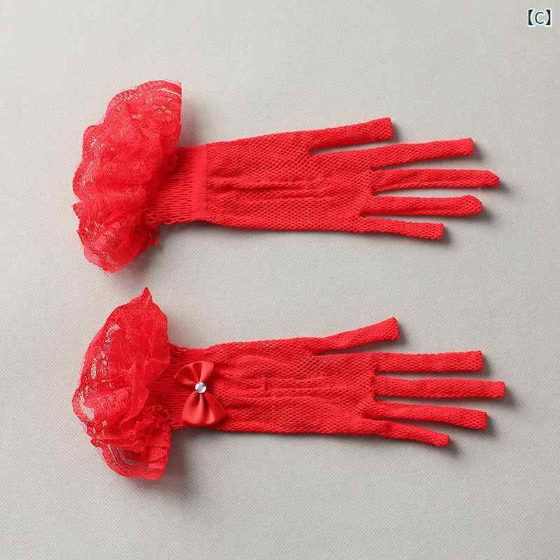 narukiのウェディンググローブ レディース ショート丈 花嫁 ブライダル 手袋 黒 ブラック レース フィッシュネット 網目 プリンセス エレガント 結婚式 披露宴 パーティー 演奏会 フォーマル イブニングドレス ポリエステル 小物｜アングル3