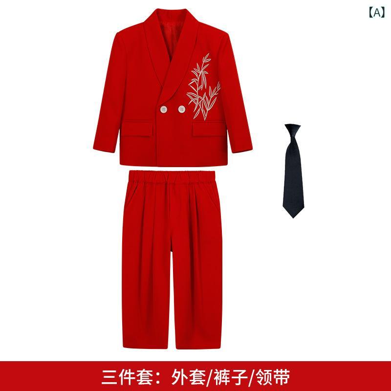 フォーマルスーツ 男の子 キッズ 新中国風 刺繍 ダブルブレスト ジャケット パンツ セットアップ ピアノ 発表会 演奏会 イベント 舞台 衣装
